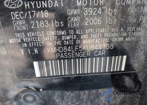 2019 Hyundai Elantra Sel from USA, damaged, VIN KMHD84LF5KU844138